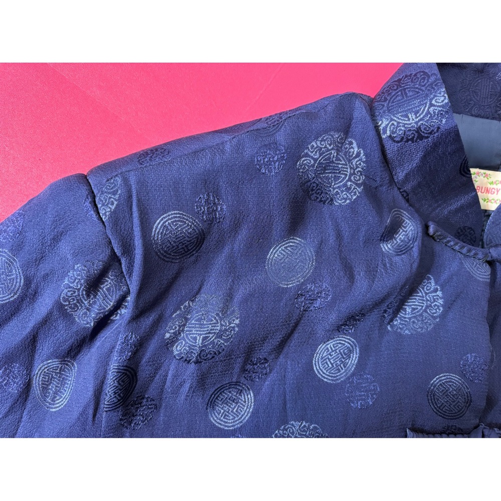 BUNGY GIRLS Blue Tang Jacket Sz XL Frog Button Medallion Jacquard Chinoiserie - Picture 12 of 12